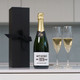 Happy 70th Birthday Personalised Champagne gift featuring custom-labeled champagne bottle, black ribboned gift box, and two filled flutes—perfect for milestone celebrations. Happy 70th Birthday Personalised Champagne gift featuring custom-labeled champagne bottle, black ribboned gift box, and two filled flutes—perfect for milestone celebrations.